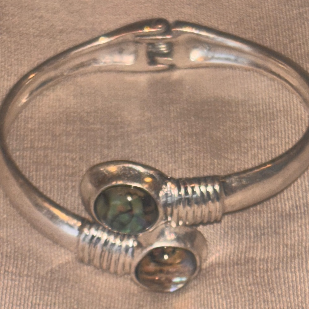 Robert Lee Morris Silver Bracelet with Two Large Jewel Tone Stones